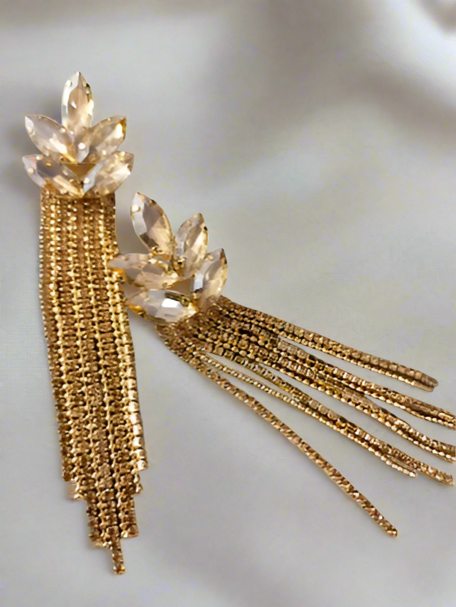 Leafy Elegance Tassel Earrings