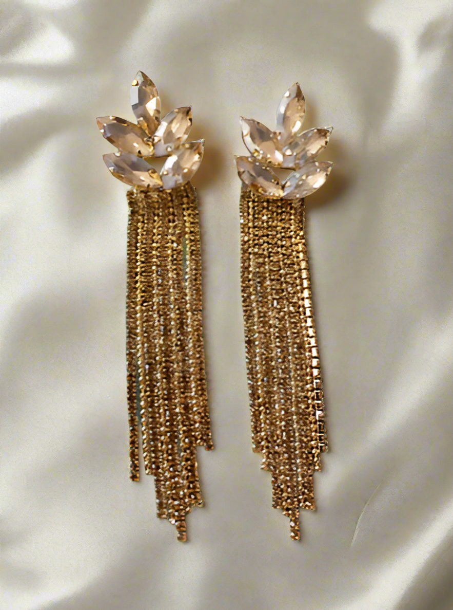 Leafy Elegance Tassel Earrings