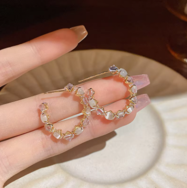 Opal Crystal Gold C-Hoop Earrings