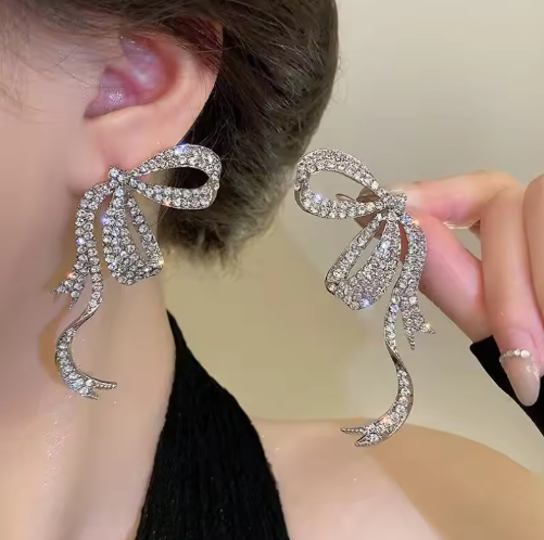 Big Bow Rhinestone Earrings