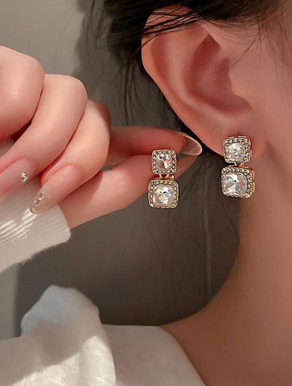 Golden Zircon Square Drop Earrings - SubhagAlankar