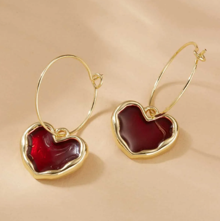 Elegant Red Heart Drop Earrings - SubhagAlankar