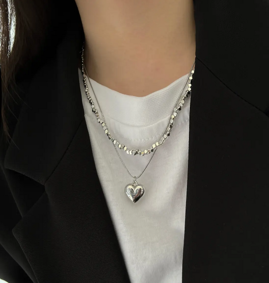 Graceful Silver-Plated Heart & Bead Necklace - SubhagAlankar