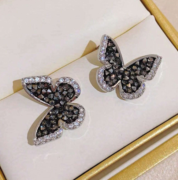 Blingy Black Butterfly Stud