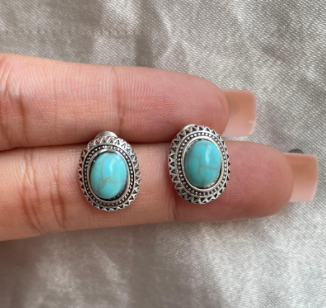 Mini Boho Blue Stone Stud -Silver