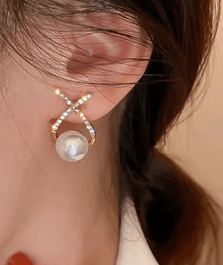 Cross Pearl RhoneStone - Stud - SubhagAlankar