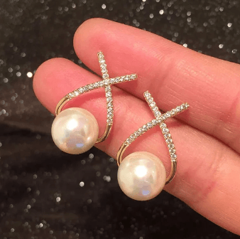 Cross Pearl RhoneStone - Stud - SubhagAlankar