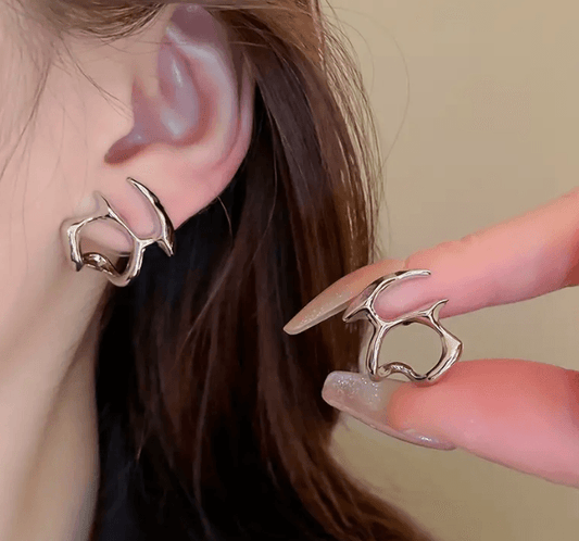 Silver Abstract Ear Cuff Studs - SubhagAlankar