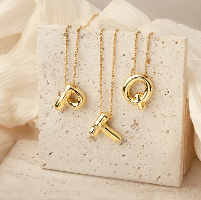 Bubble initial Necklace- 18K Gold Plated