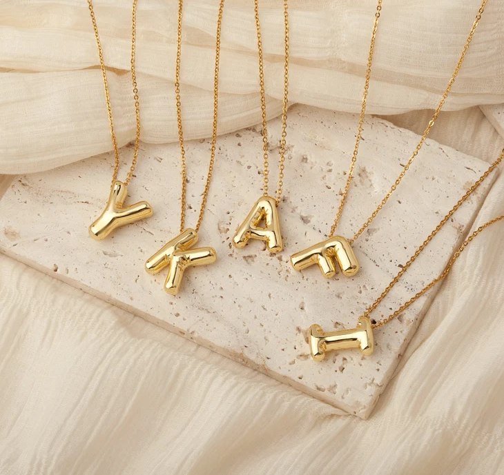 Bubble initial Necklace- 18K Gold Plated