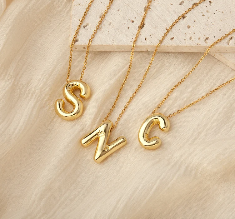 Bubble initial Necklace- 18K Gold Plated