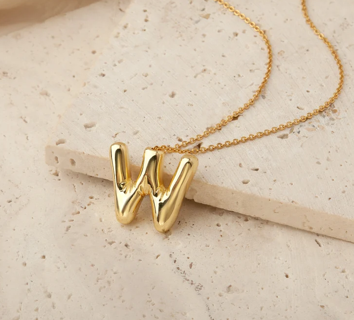 Bubble initial Necklace- 18K Gold Plated