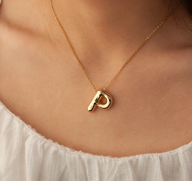 Bubble initial Necklace- 18K Gold Plated