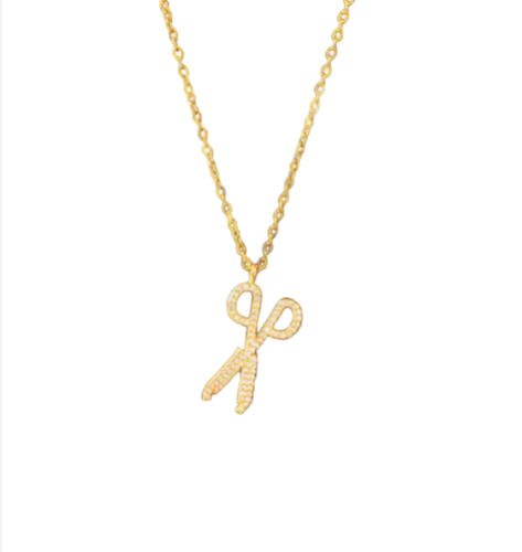 Rhinestone Scissor Necklace - 18k Gold Plated