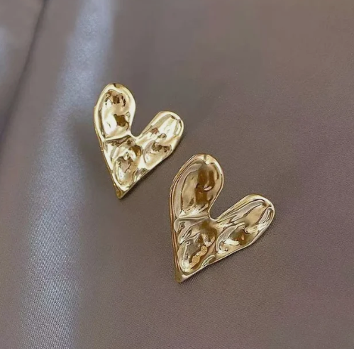 Hammered Heart Gold Earrings