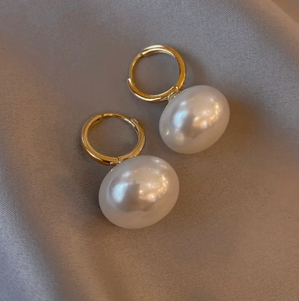 Gold Pearl Huggie Charm Earrings