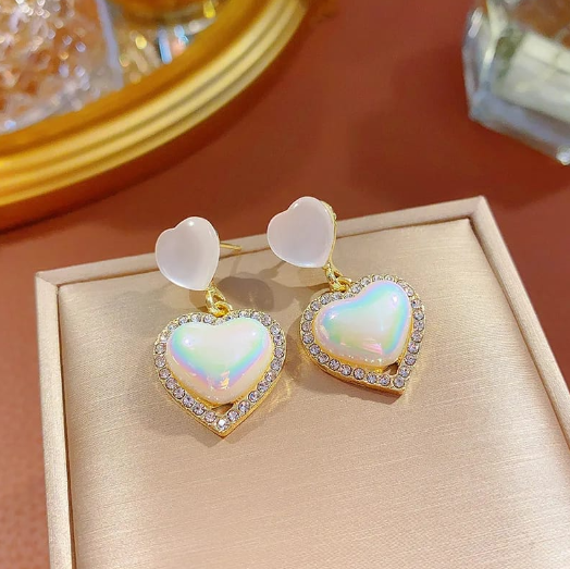 Opal's Double Heart Pearl Drop Earrings