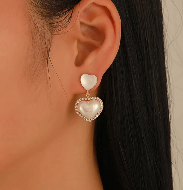 Opal's Double Heart Pearl Drop Earrings