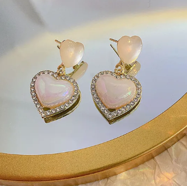 Opal's Double Heart Pearl Drop Earrings