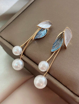 Ari's Blue Leaf Pearl Dangle Earrings (Copy)