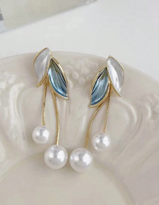 Ari's Blue Leaf Pearl Dangle Earrings (Copy)