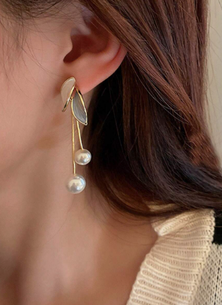 Ari's Blue Leaf Pearl Dangle Earrings (Copy)