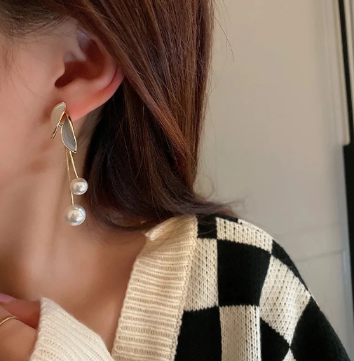 Ari's Blue Leaf Pearl Dangle Earrings (Copy)