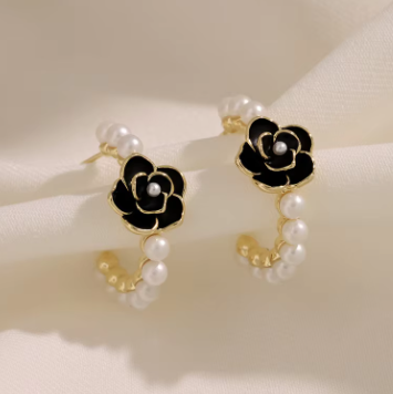 Gold Plated Black Rose Pearl Hoop - SubhagAlankar