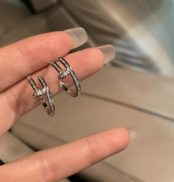 Silver Nail Hoop Stud Earring