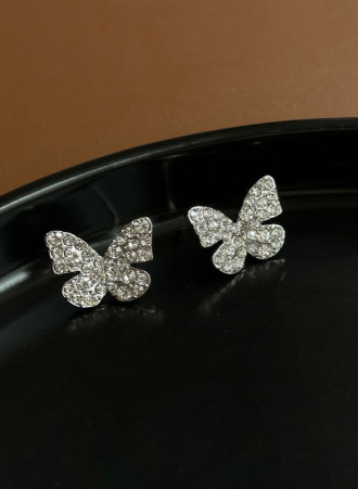 Silver Butterfly Stone Studs