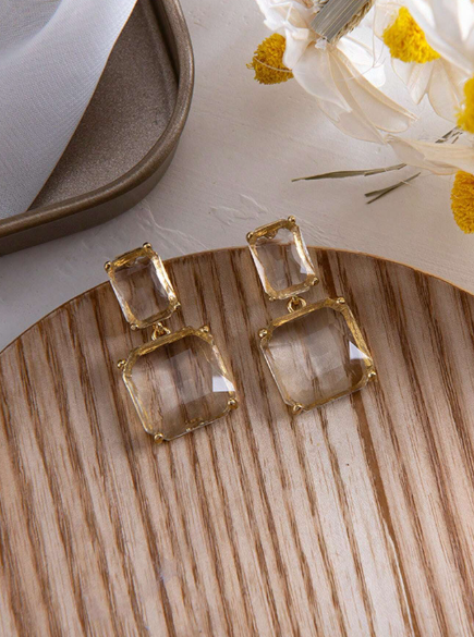 Clear Crystal Square Drop Earrings