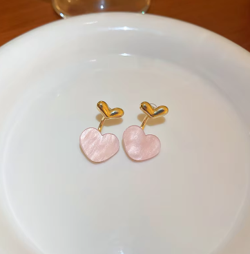 Gold-Plated Pink Heart Drop Earring