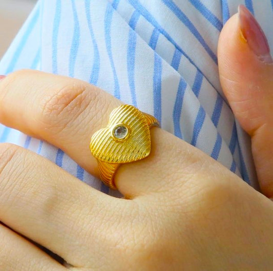 18k Gold Pated Adjustable Heart Ring