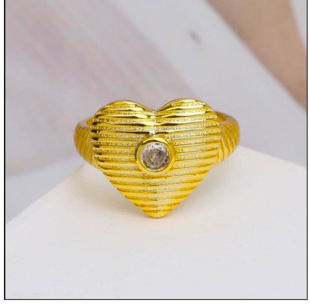 18k Gold Pated Adjustable Heart Ring