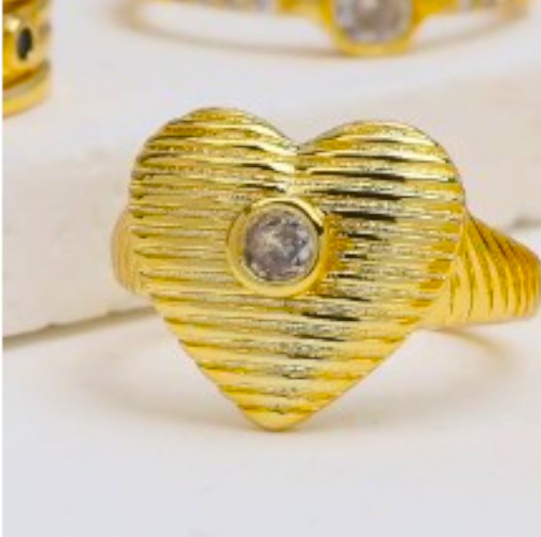 18k Gold Pated Adjustable Heart Ring