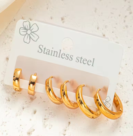 3 Pairs Classic Gold-Plated Minimal Hoop Earrings