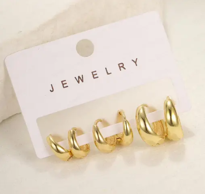 3 Pairs Classic Gold-Plated Minimal Hoop Earrings