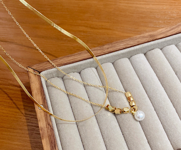 Dainty Double Chain Pearl Necklace - SubhagAlankar