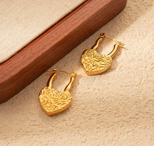 Textured Heart Hoop Earrings - SubhagAlankar
