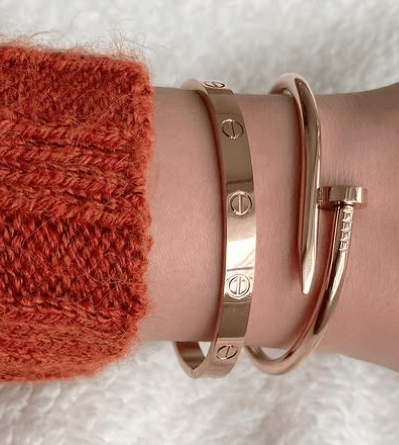 2 pair of Stainless Steel Rose Gold Toned Love Band Bangle Bracelet - SubhagAlankar