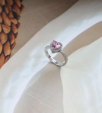 Elegant Pink Heart Stone Silver Ring