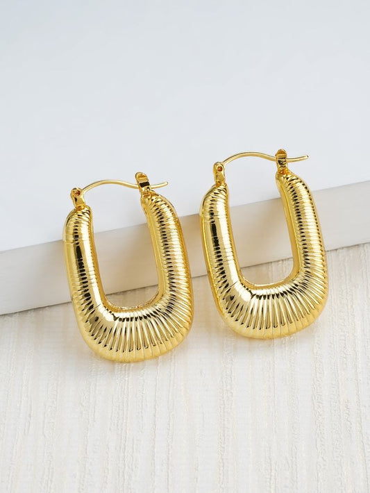 18K Gold Plated Stripe Rectangle Hoop Earrings