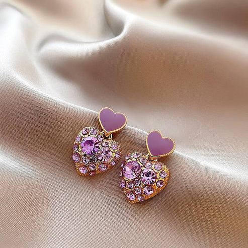 Elegant Purple Heart Stone Drop Earring