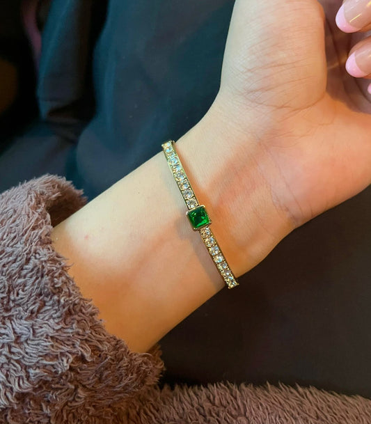 Square Green Stone Thin Wrist/ Baby Size bracelet