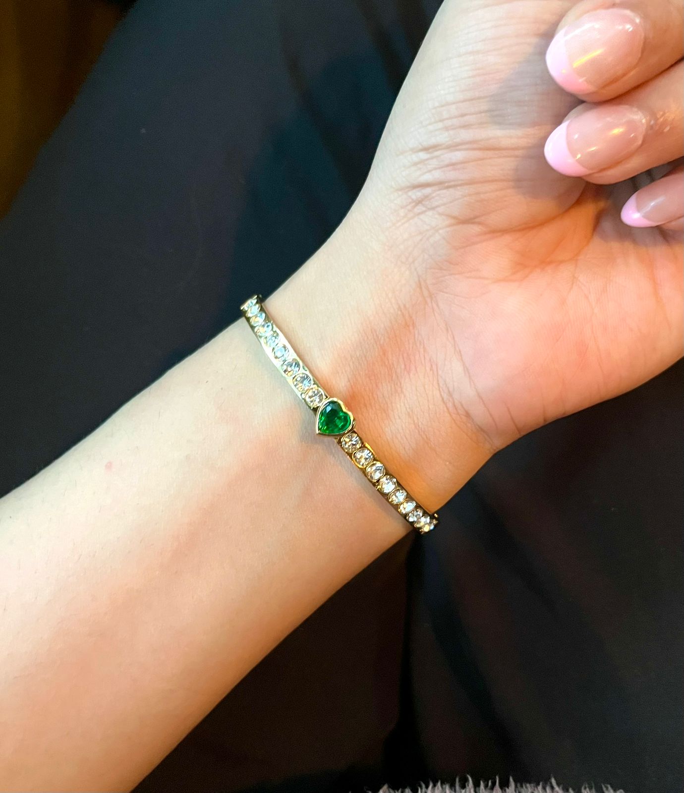 Heart Green Stone Thin Wrist/ Baby Size bracelet