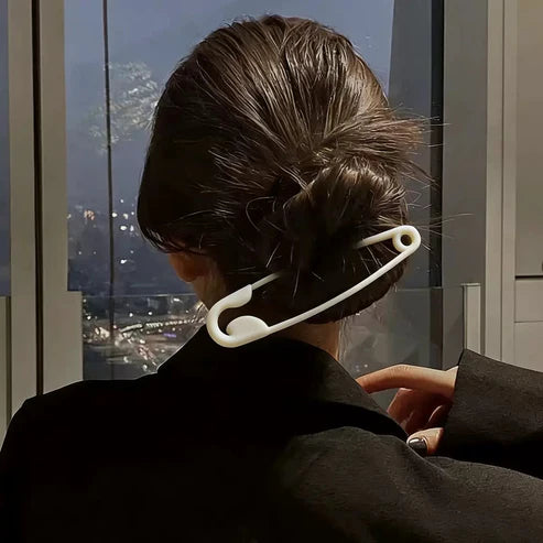 Oversized Safety Pin Hair Clip - White