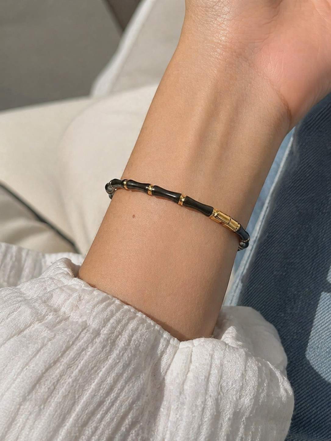 Black Enamel Bamboo -18k Gold plated