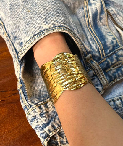 Golden Ripple Cuff Hand Cuff/ Bracelet - 18k Gold Plated