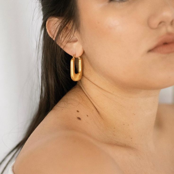 18K Gold Plated Stripe Rectangle Hoop Earrings