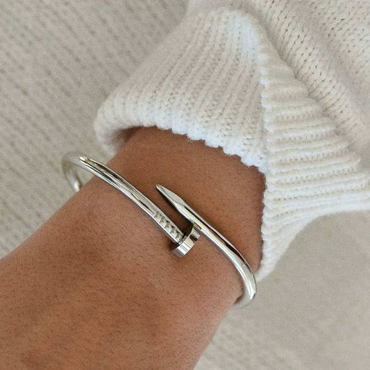 Stainless Steel Nail Silver Toned Love Band Bangle Bracelet